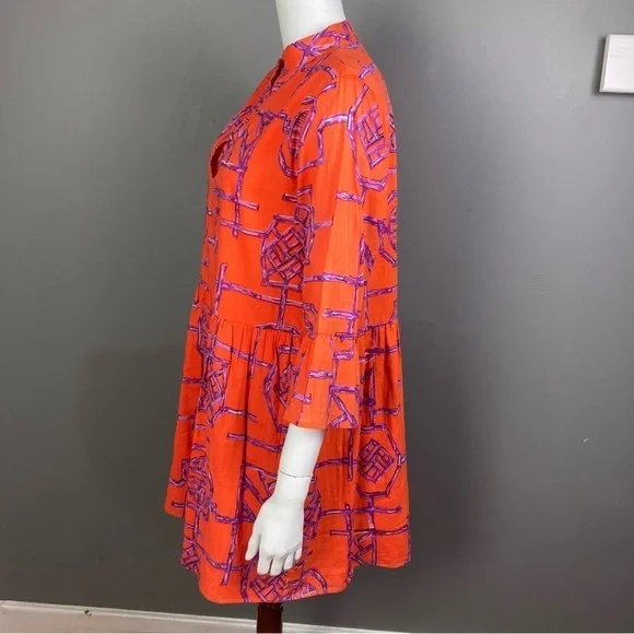 Jude‎ Connally dress small cotton tiered orange print gauzy India shift boho - Picture 6 of 13